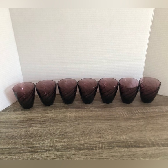 Vtg Hazel Atlas Moroccan Amethyst Swirl Juice Glasses - Picture 6 of 13